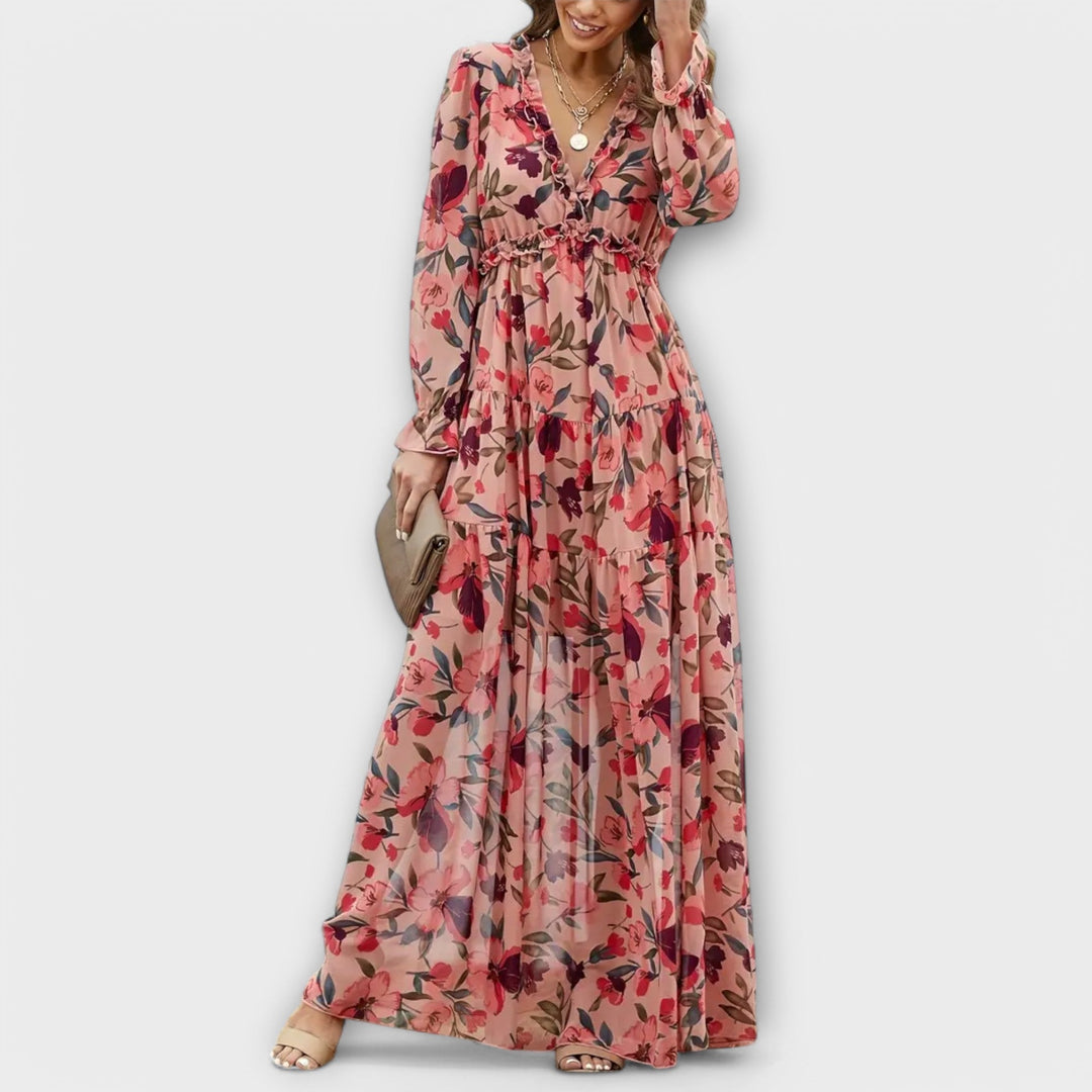 Women's Floral Maxi Dress | Pleated