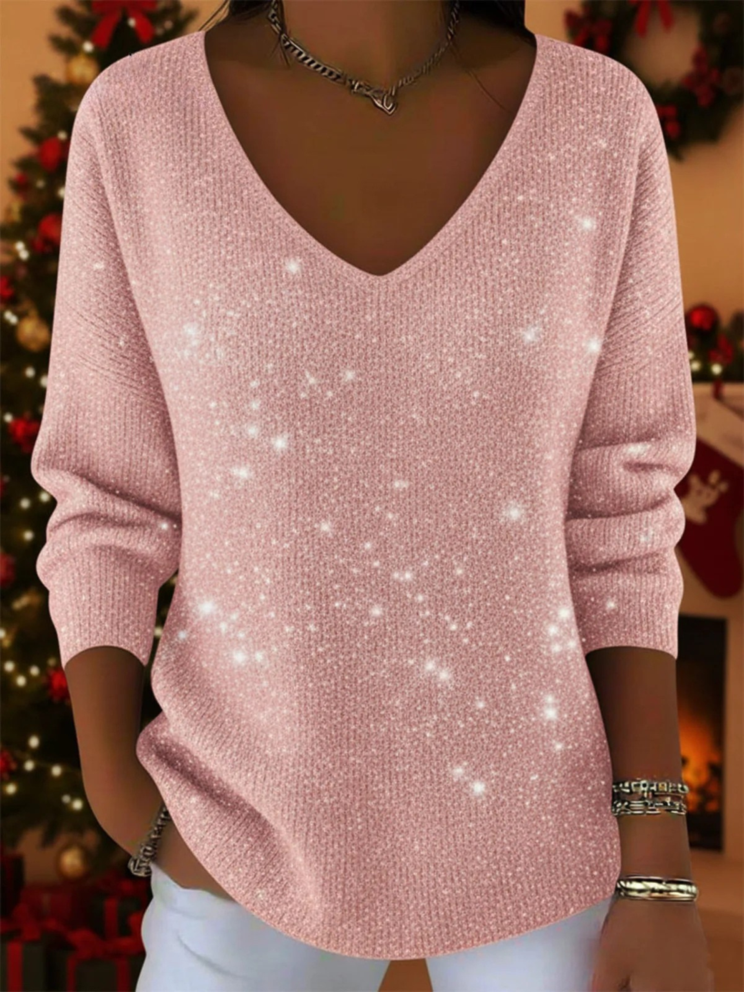 Women’s Blouse | V-Neck Sequin Long Sleeve
