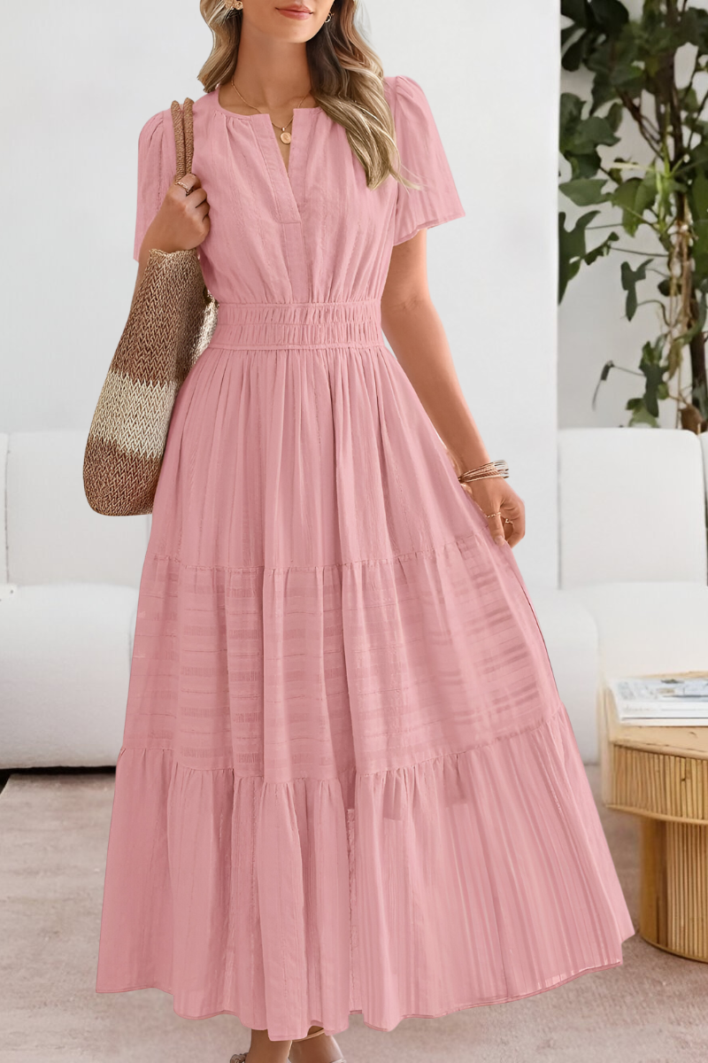 Women's Boho Midi Dress | Smocked Short Sleeve