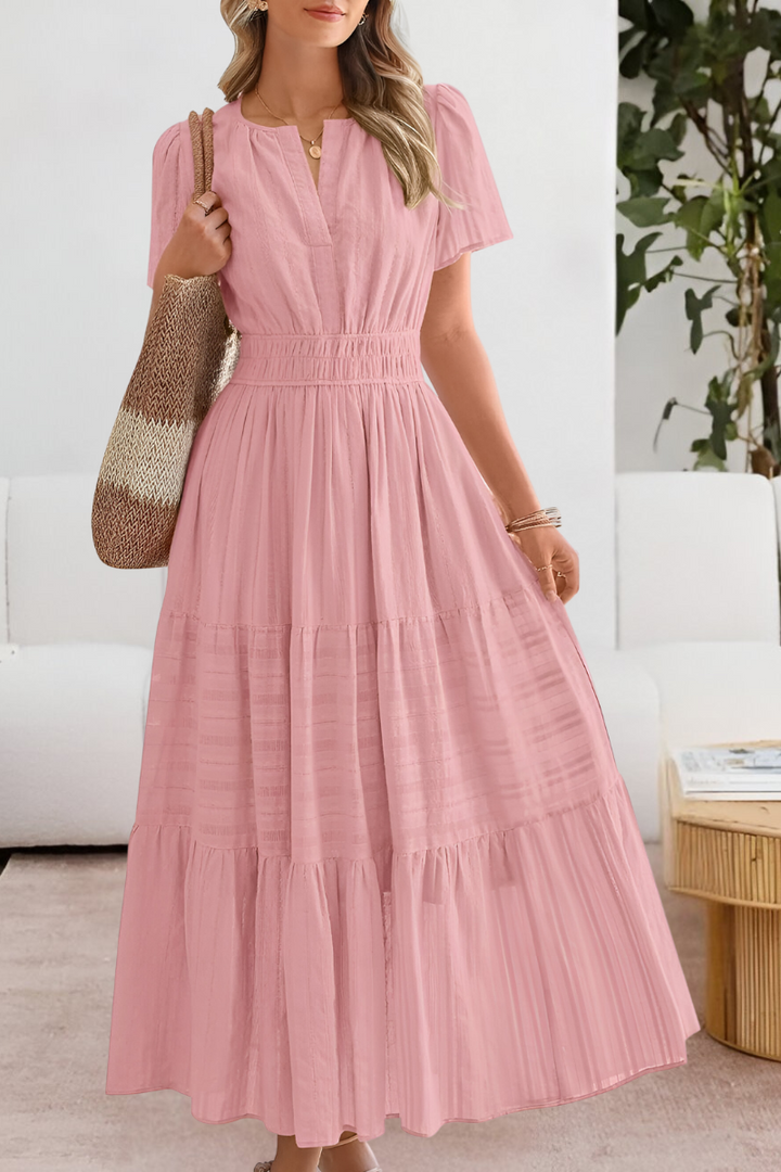 Women's Boho Midi Dress | Smocked Short Sleeve