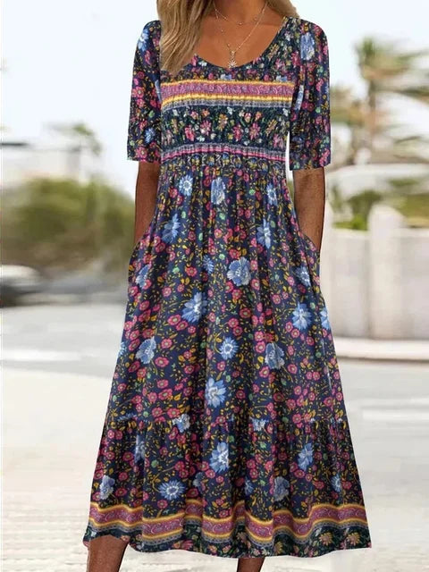 Women's Boho Midi Dress | Short Sleeve