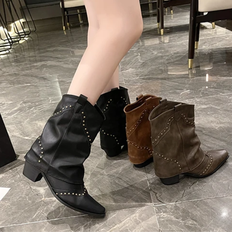Boots For Women | Ankle Stud Low Heel Slouch