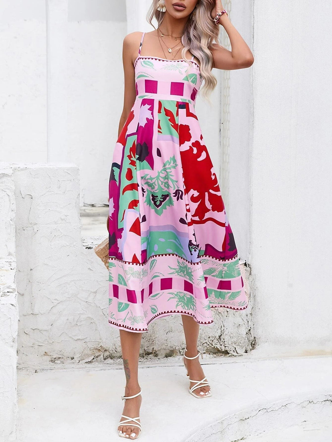 Women's Boho Midi Dress | Square Neck