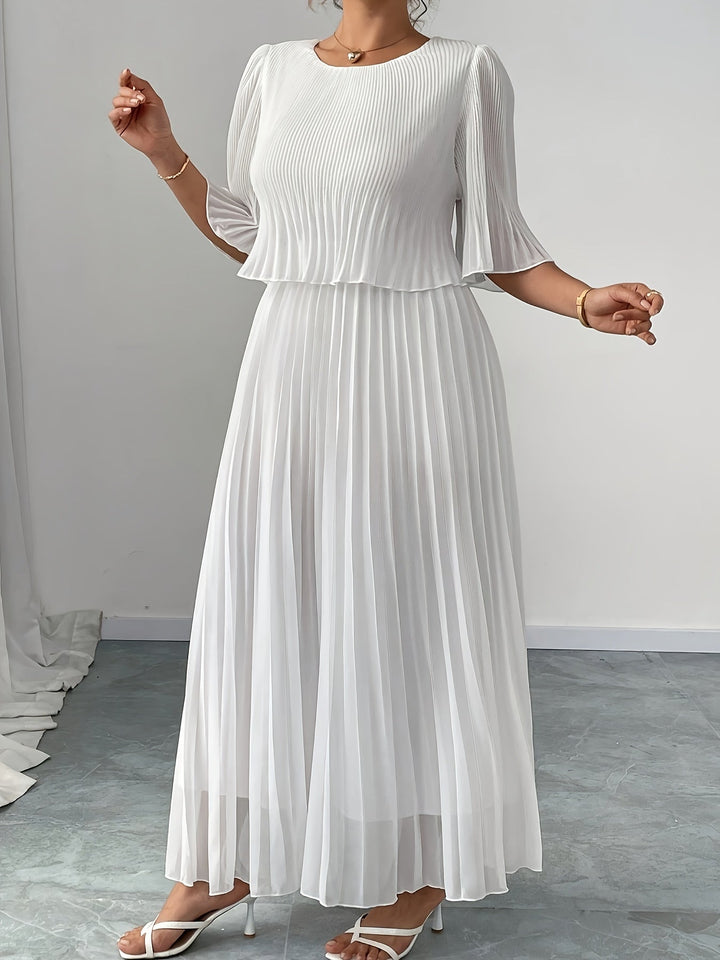 Women's Wedding Guest Maxi Dress | White Pleated A-Line