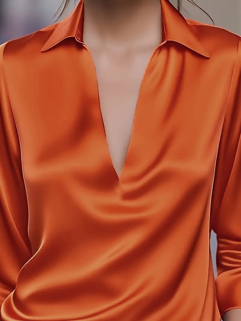 Women’s Blouse | Long Sleeve Collared V-Neck