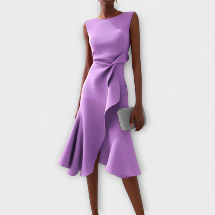 Women's Cocktail Midi Dress | Asymmetric Sleeveless