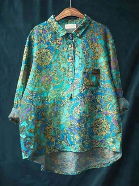Women's Blouse | Abstract Floral Print Button Front
