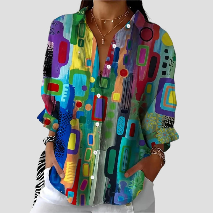 Women’s Blouse | Geometric Print Button Front