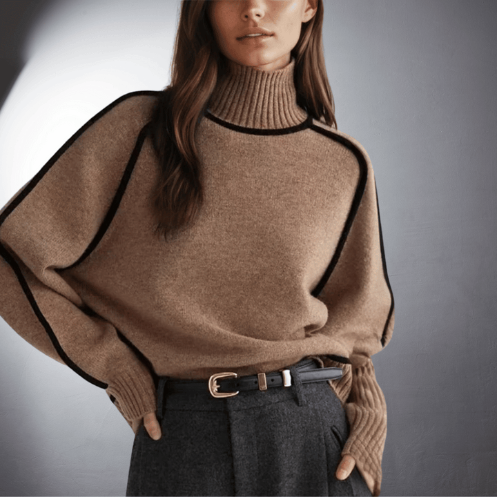 Women's Sweater | Turtleneck Contrast Trim Knit