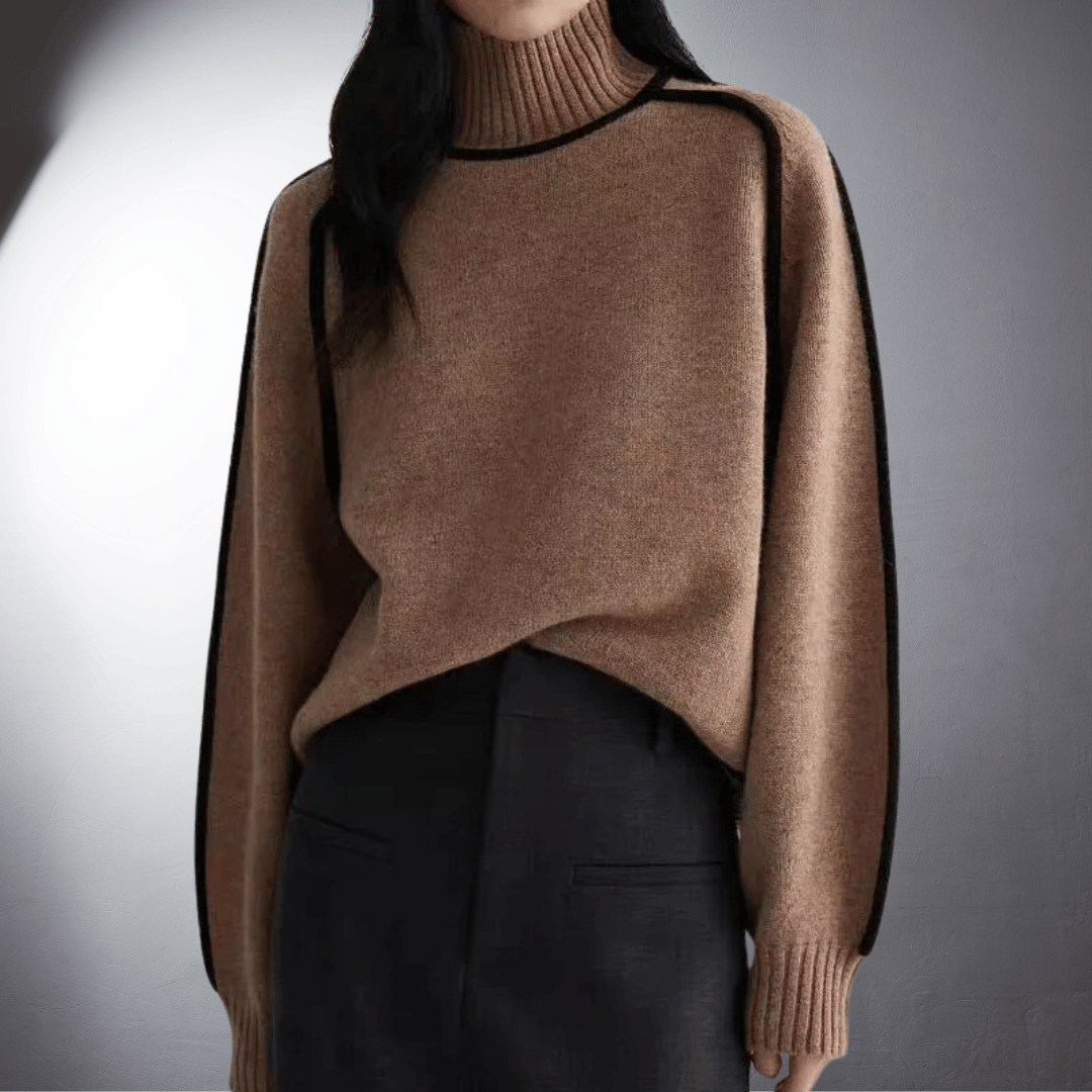 Women's Sweater | Turtleneck Contrast Trim Knit
