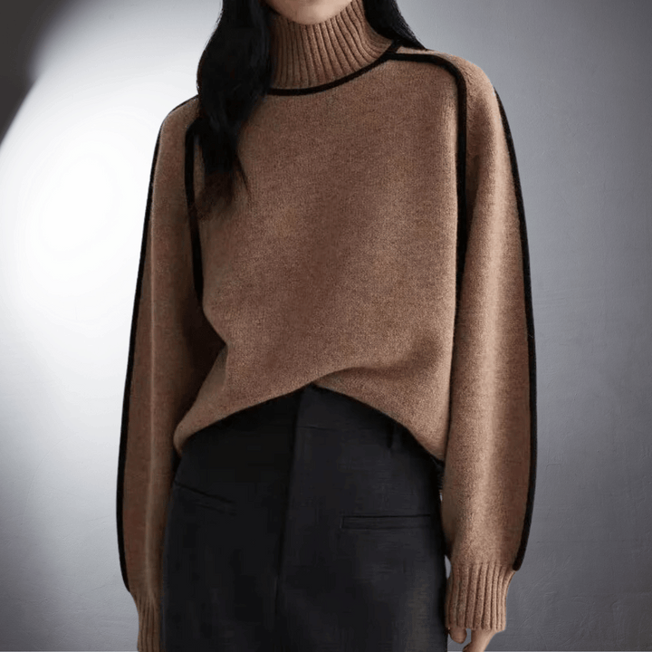 Women's Sweater | Turtleneck Contrast Trim Knit