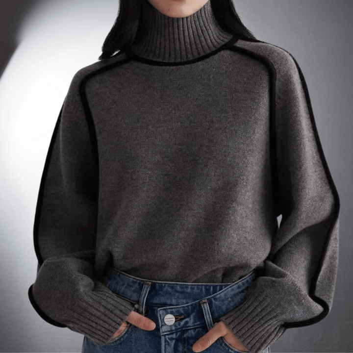 Women's Sweater | Turtleneck Contrast Trim Knit