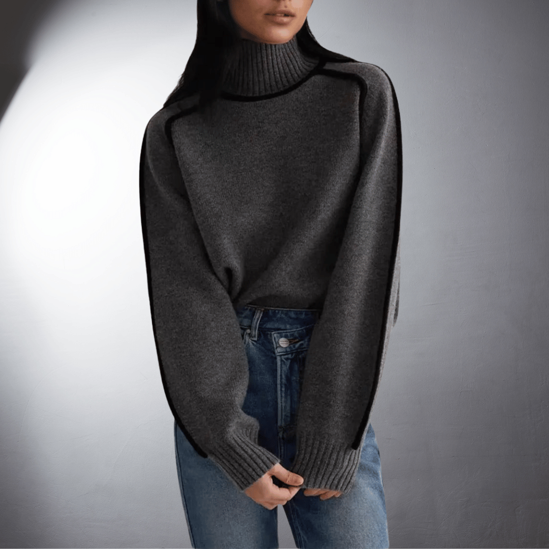 Women's Sweater | Turtleneck Contrast Trim Knit