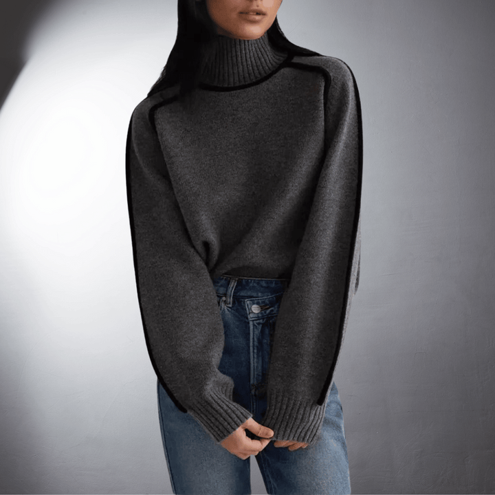 Women's Sweater | Turtleneck Contrast Trim Knit