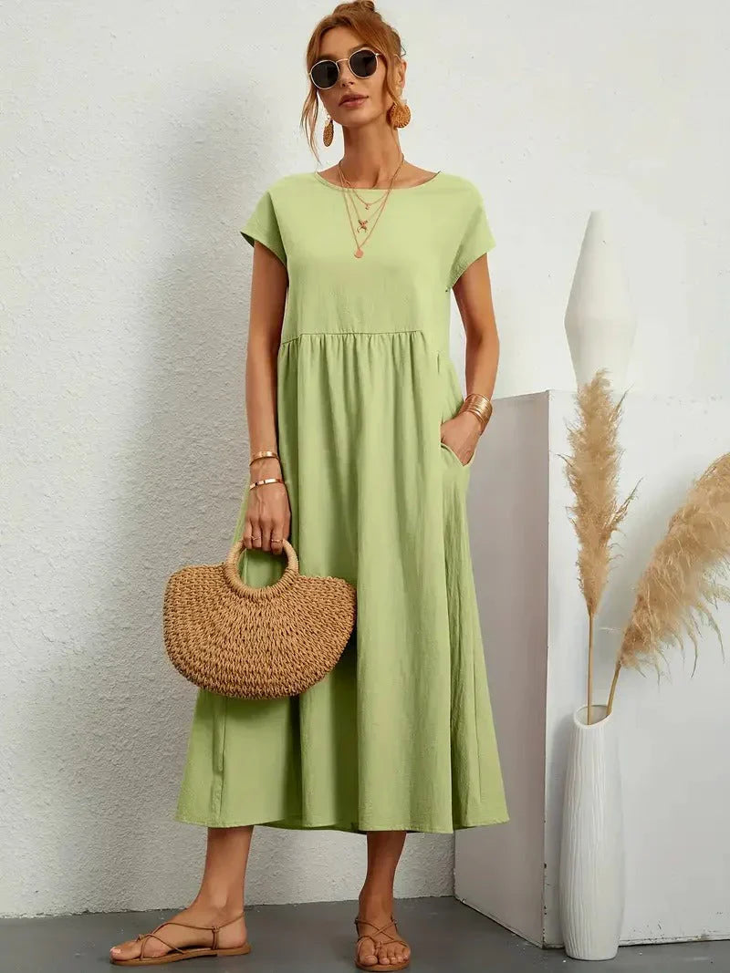 Women's Dress | Loose Maxi Round Neck Pocket