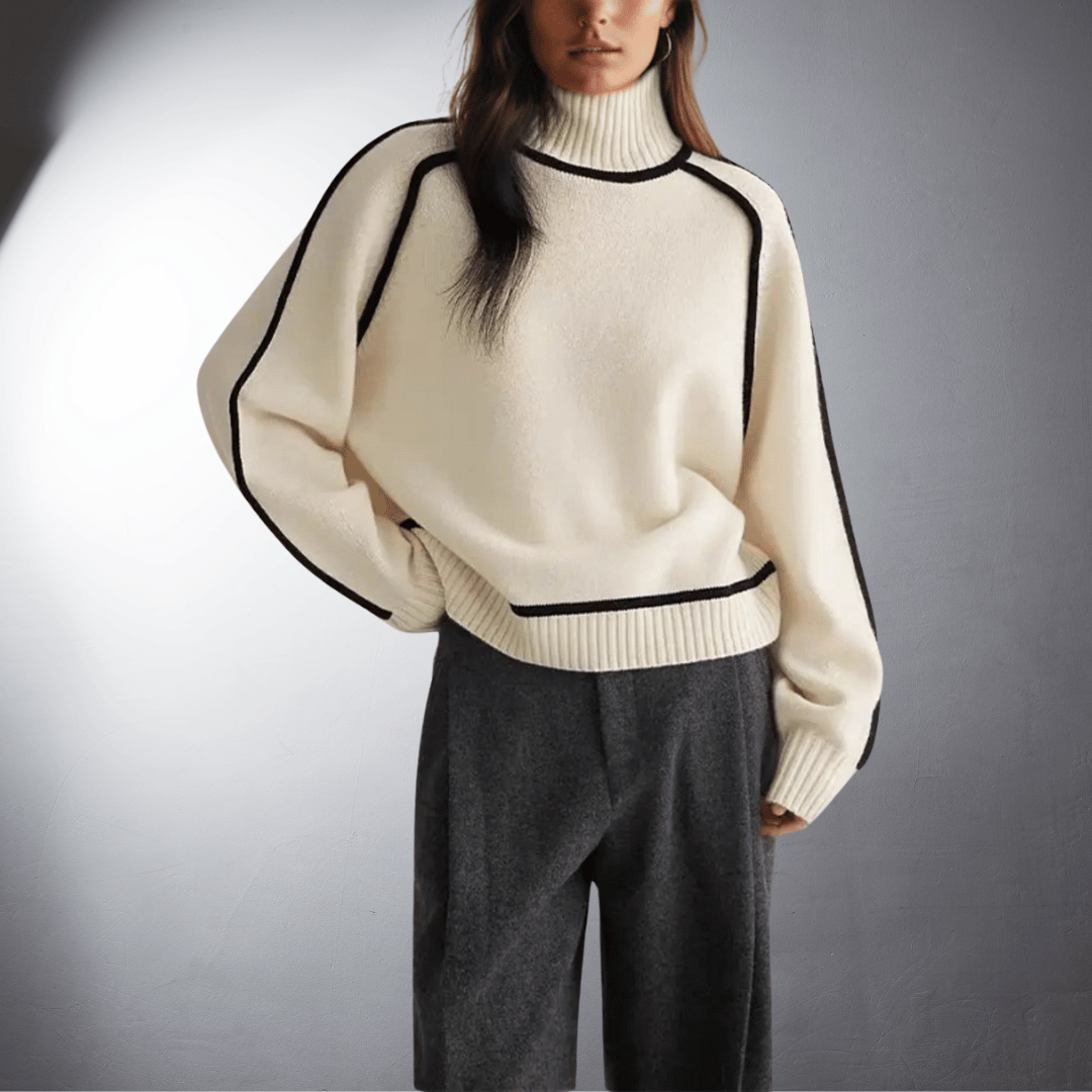 Women's Sweater | Turtleneck Contrast Trim Knit