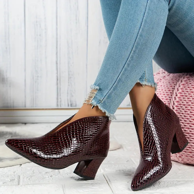 Boots for Women | Textured Block Heel Ankle Style