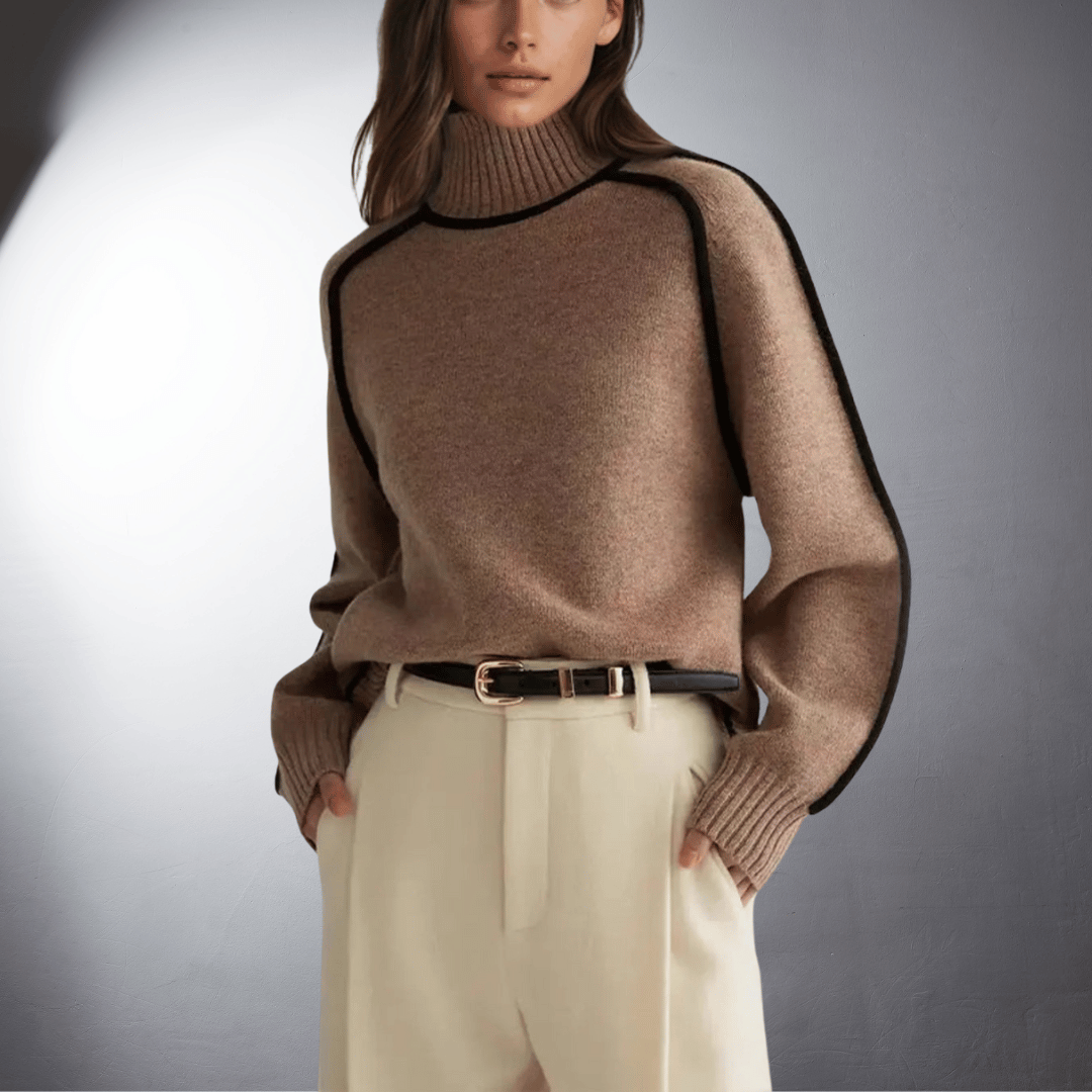 Women's Sweater | Turtleneck Contrast Trim Knit