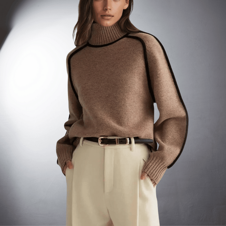 Women's Sweater | Turtleneck Contrast Trim Knit