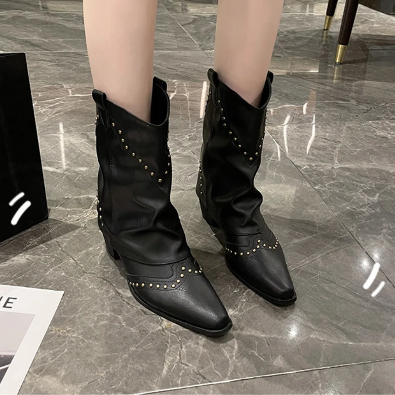 Boots For Women | Ankle Stud Low Heel Slouch