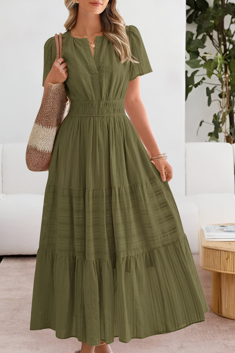 Women's Boho Midi Dress | Smocked Short Sleeve