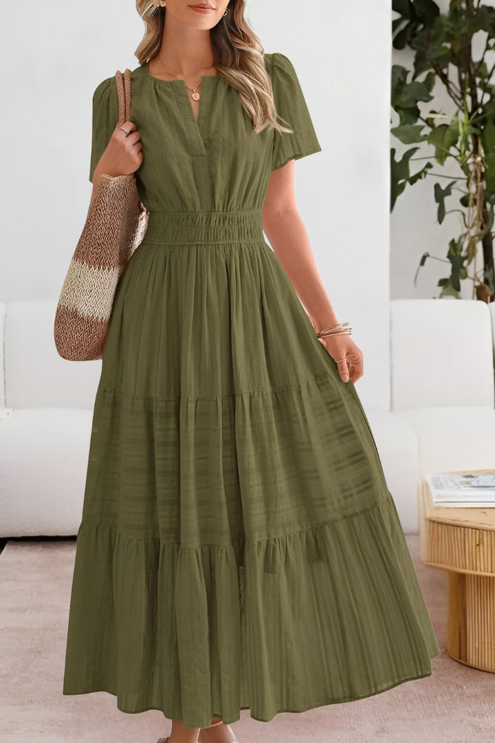 Women's Boho Midi Dress | Smocked Short Sleeve