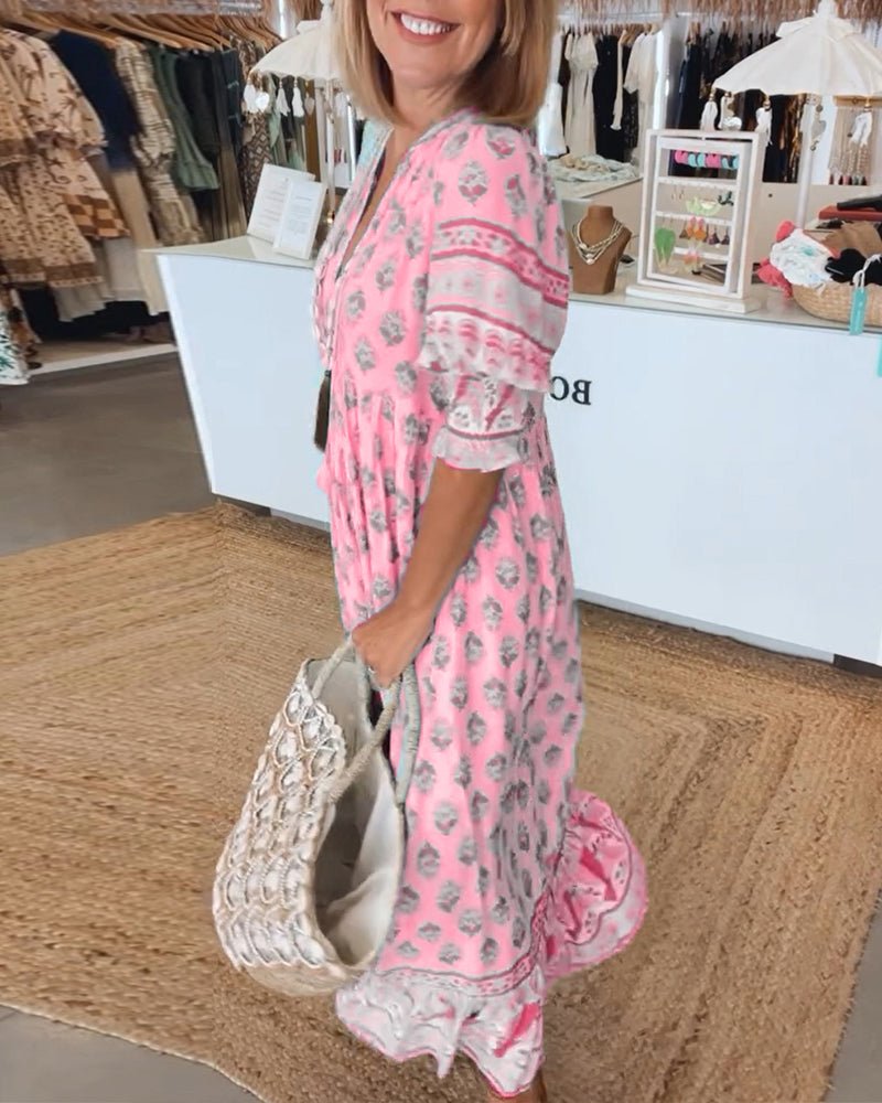 Women's Boho Dress | Tiered Maxi Ruffle Sleeve