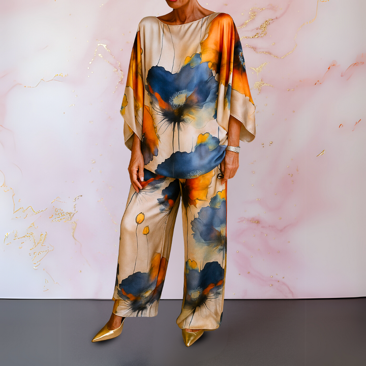 Women's Two-Piece Set  | Printed Top Wide Pants