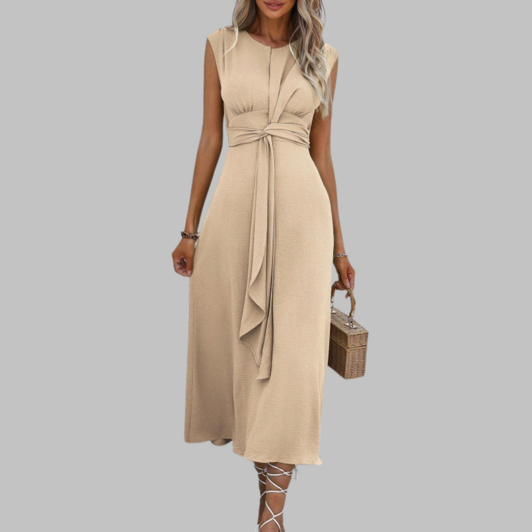 Women's Midi Sundress | A-Line Belted Sleeveless