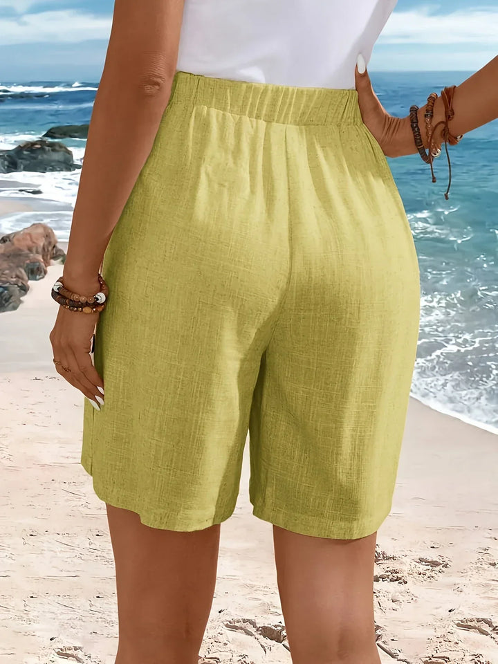 Women's Shorts  | High Waist Button Accent