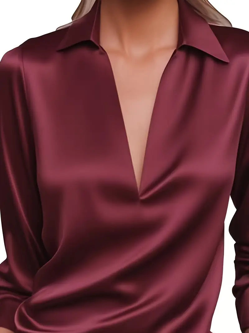 Women’s Blouse | Long Sleeve Collared V-Neck