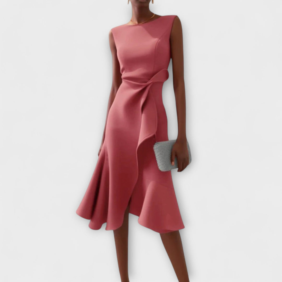 Women's Cocktail Midi Dress | Asymmetric Sleeveless