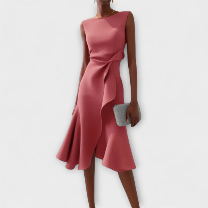 Women's Cocktail Midi Dress | Asymmetric Sleeveless