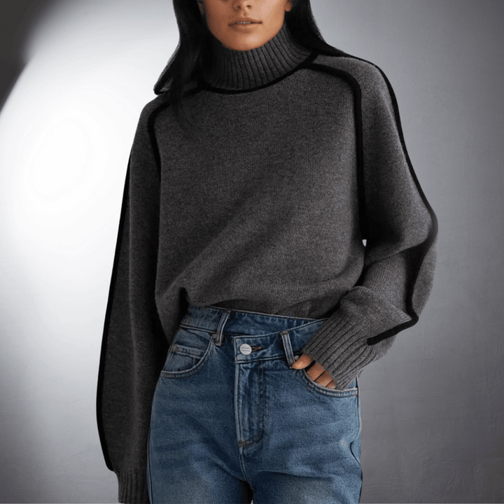Women's Sweater | Turtleneck Contrast Trim Knit