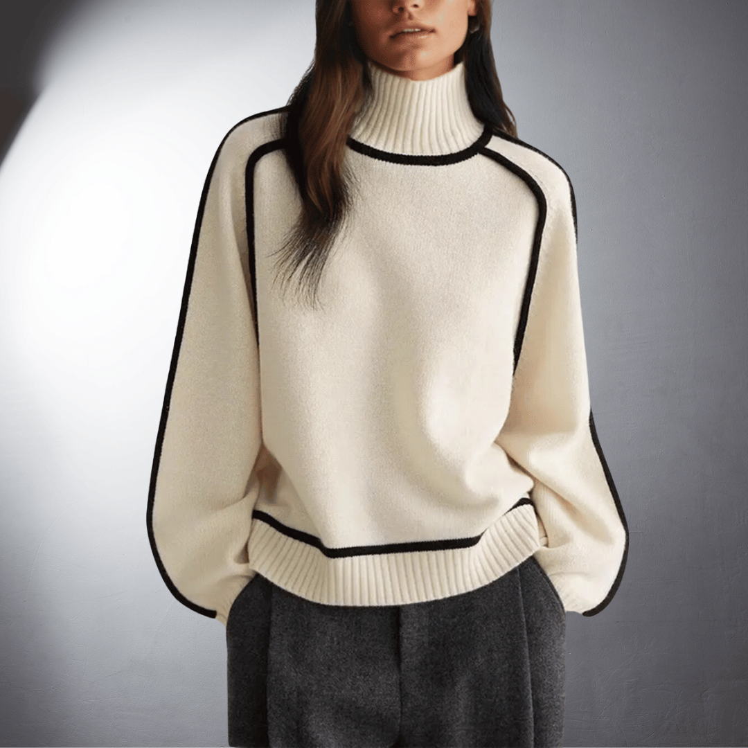 Women's Sweater | Turtleneck Contrast Trim Knit