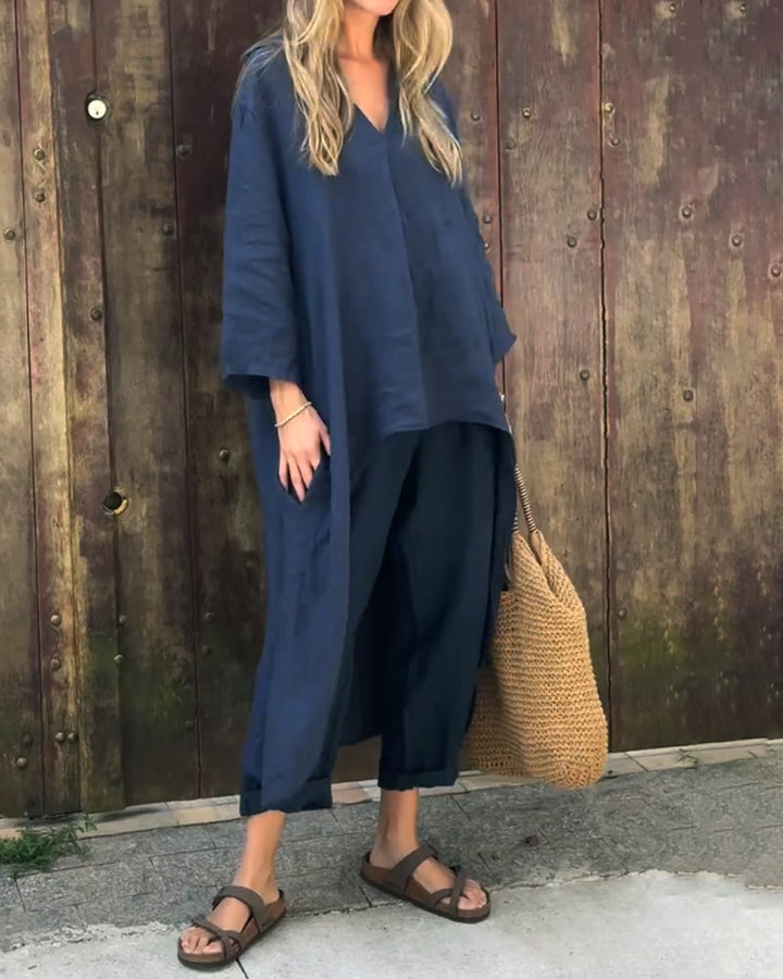 Women's Two-Piece Set  | Loose Fit Top Wide Pants
