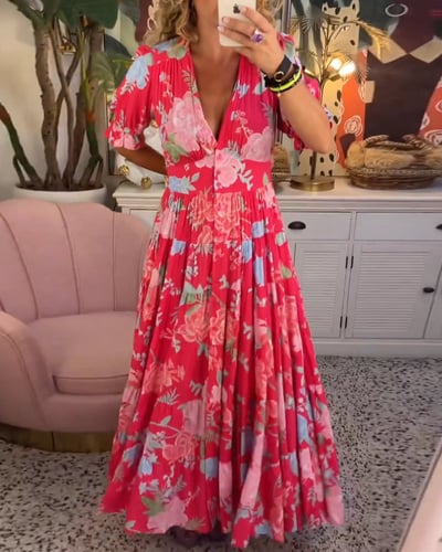Women's Dress | Smocked Waist Maxi Floral Print