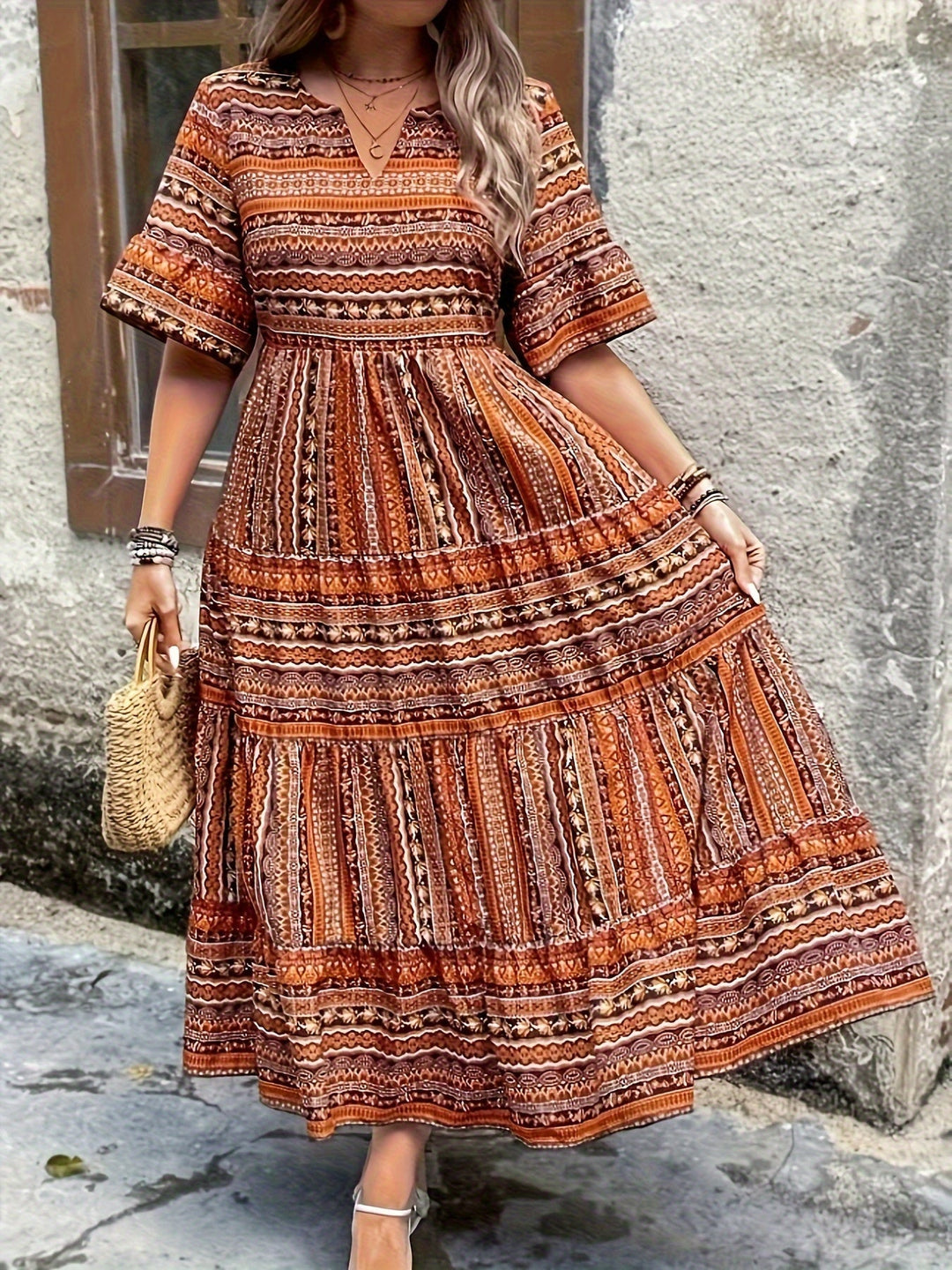 Women's Boho Midi Dress | Flowy Printed