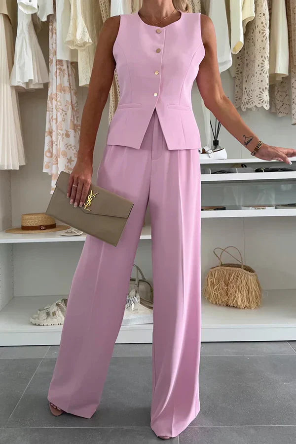 Women’s Matching Set | Sleeveless Button Vest Trousers
