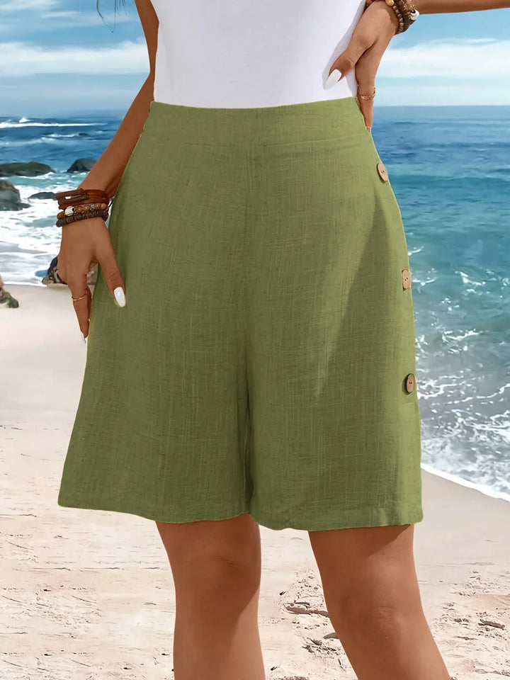 Women's Shorts  | High Waist Button Accent