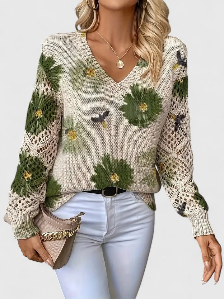 Women’s Sweater | V-Neck Floral Pattern