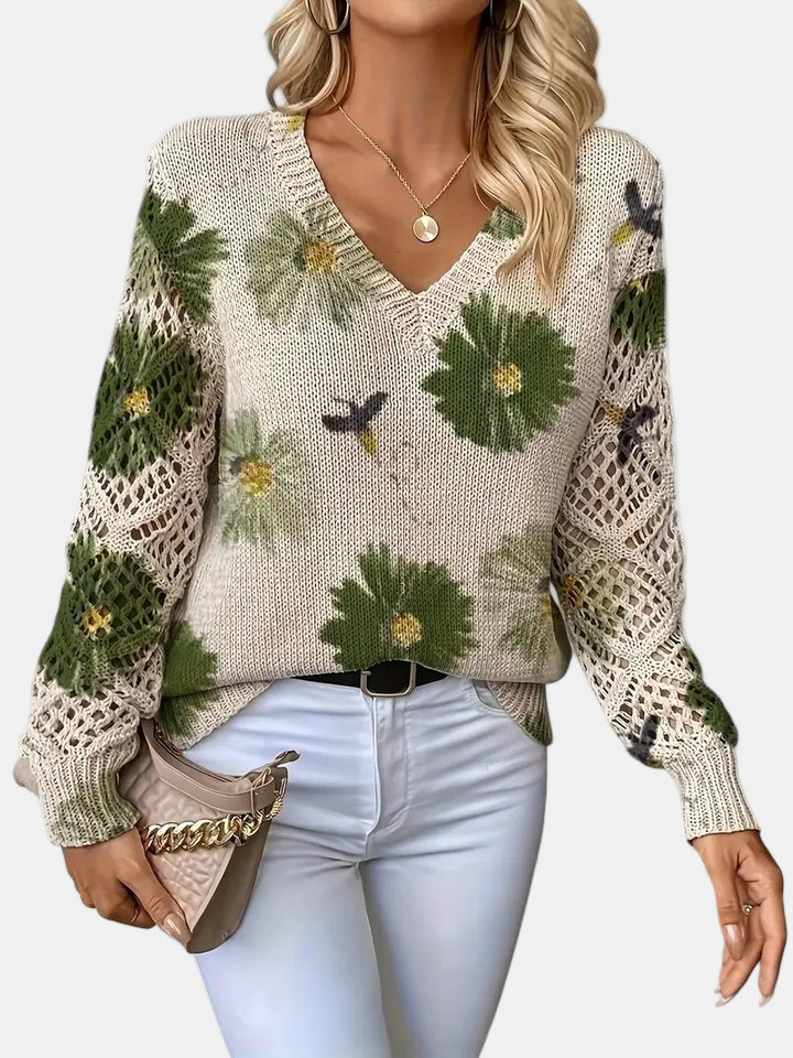 Women's Sweater | Floral Knit V-Neck