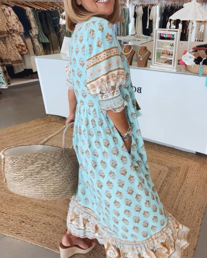 Women's Boho Dress | Tiered Maxi Ruffle Sleeve