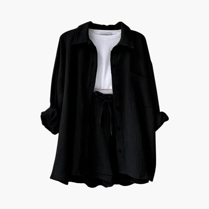Women's Three-Piece Set |  Button-front Shirt, Top, and Shorts