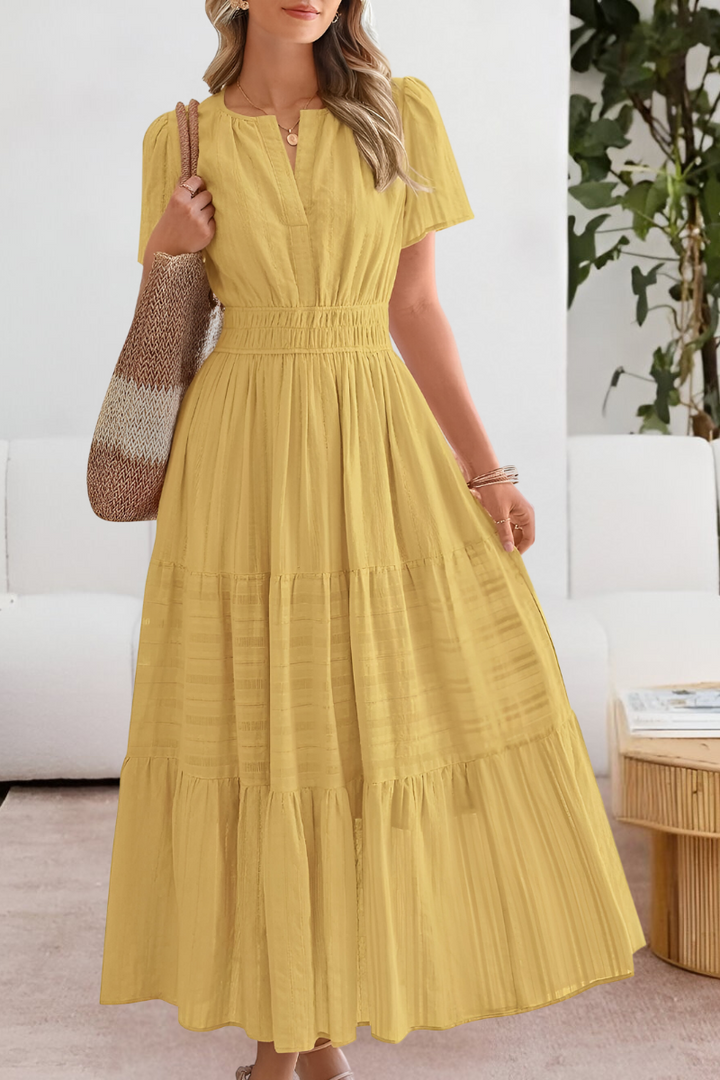 Women's Boho Midi Dress | Smocked Short Sleeve