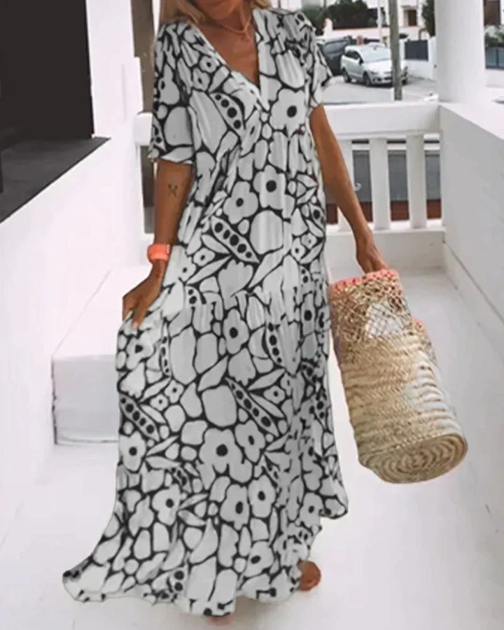 Women’s Summer Dress | V-Neck Abstract Print Maxi