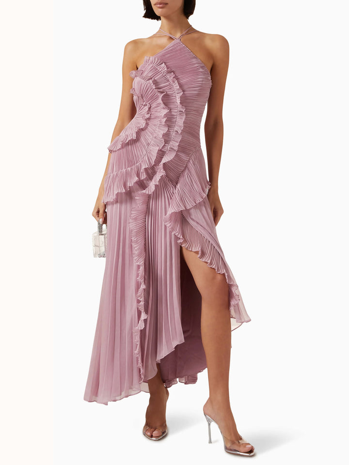 Women's Wedding Guest Maxi Dress | Sleeveless Pleated Asymmetric