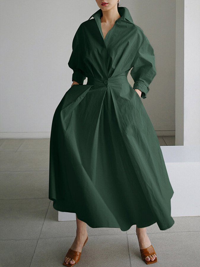 Women's Midi Dress | Collared Long Sleeve