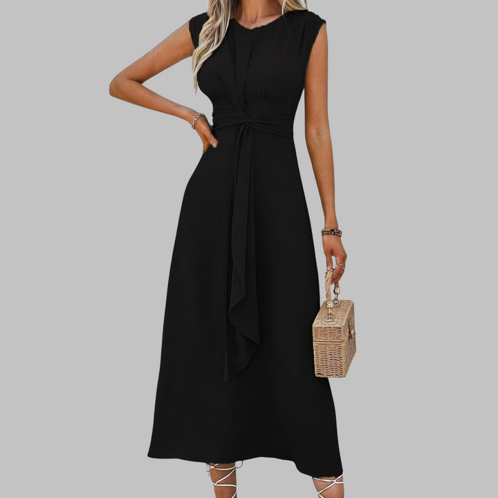 Women's Midi Sundress | A-Line Belted Sleeveless