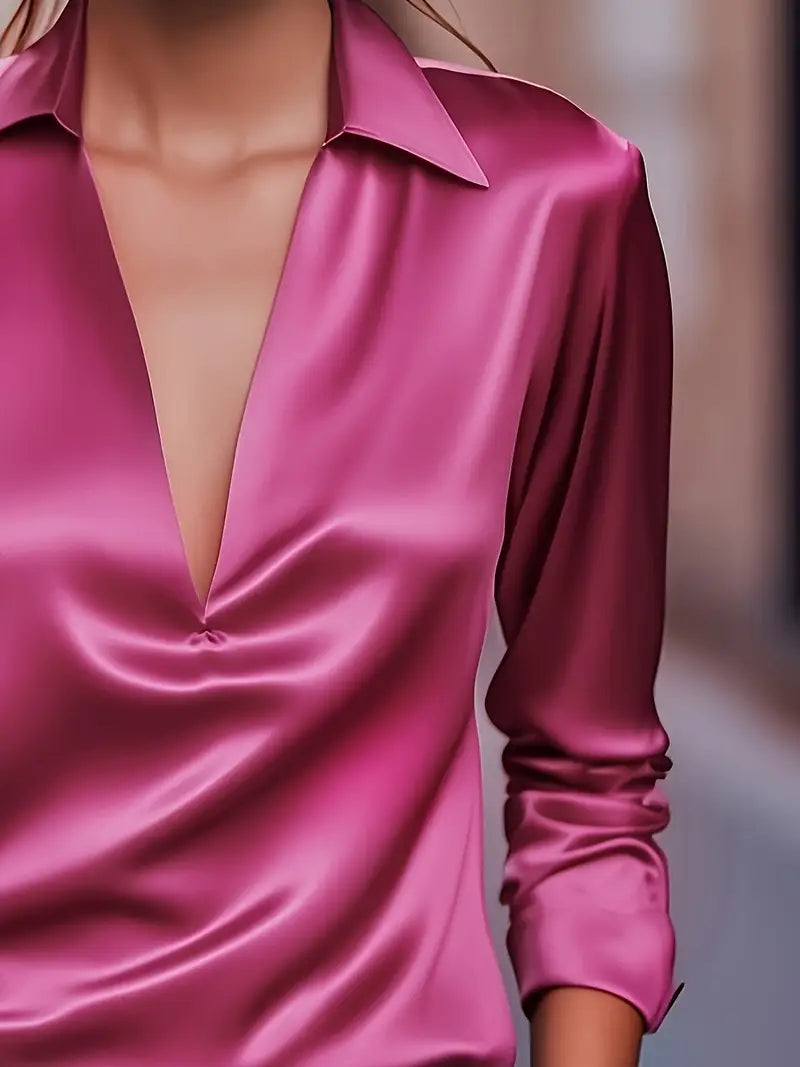 Women’s Blouse | Long Sleeve Collared V-Neck